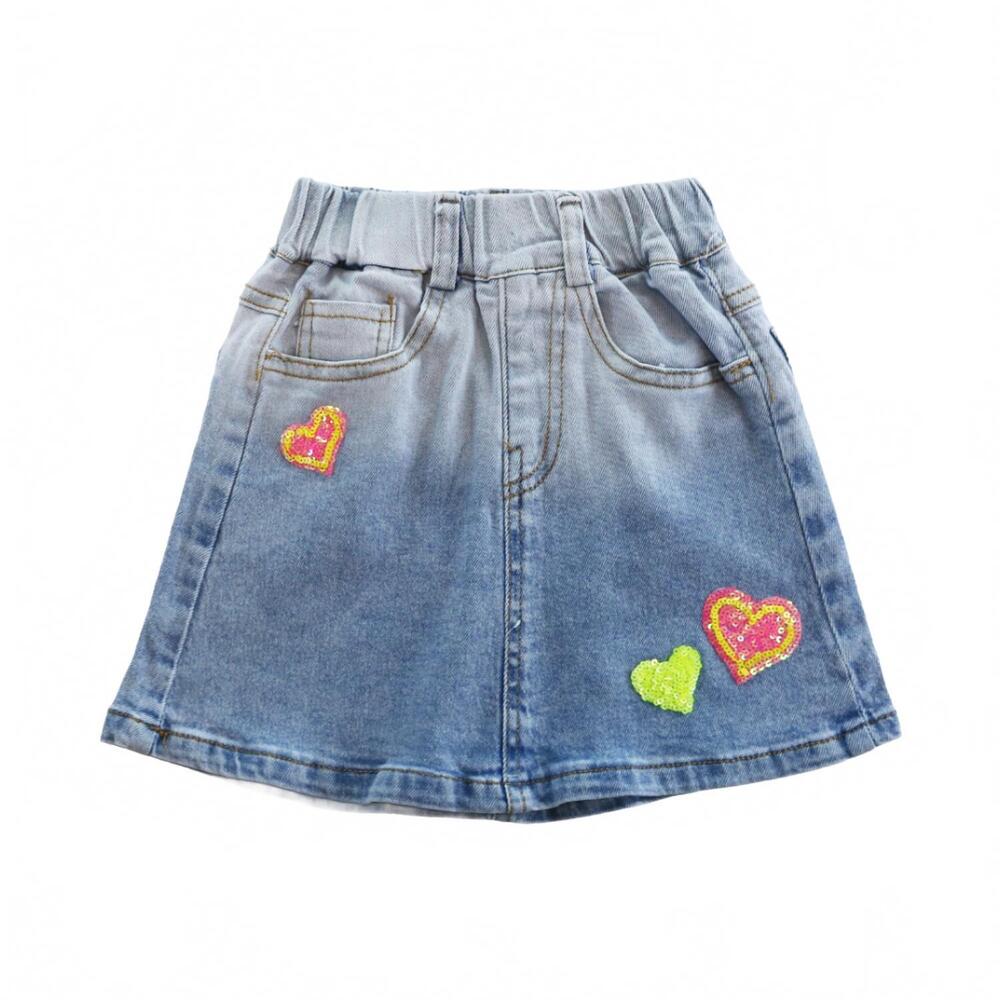 NEW DOE A DEAR girl's sequin hearts skirt in denim